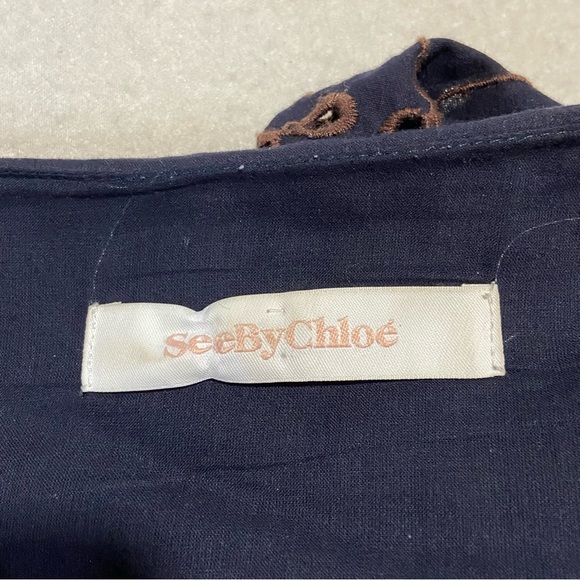 SEE BY CHLOE Floral Embroidered Pleated Navy Mini Skirt Size FR 38 / US 6 - Picture 6 of 11